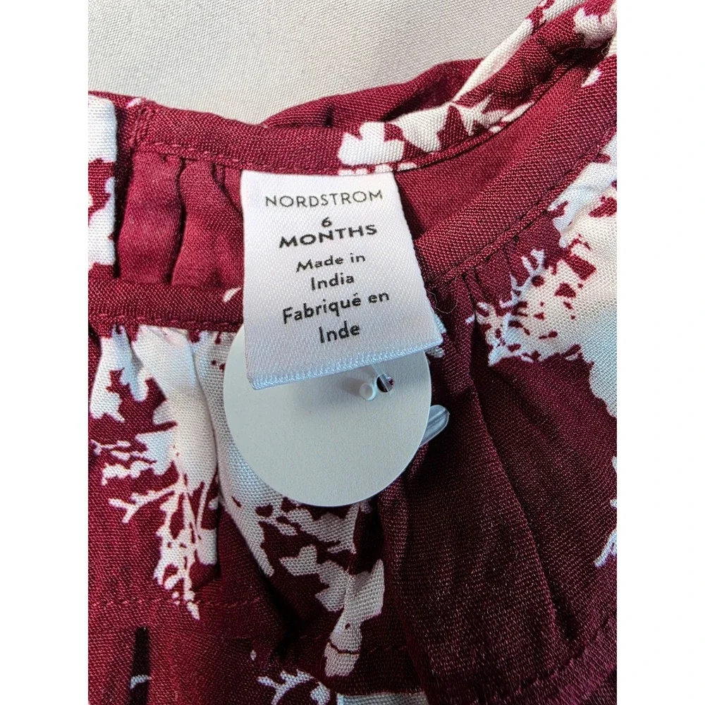 Nordstrom 2-Piece Tunic Bloomer Set Baby 6M Burgundy Floral Cream Star 2-Pack